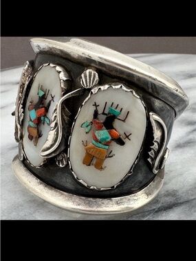 Vintage Native American Bracelet with Three Medallions of Gaan Dancers